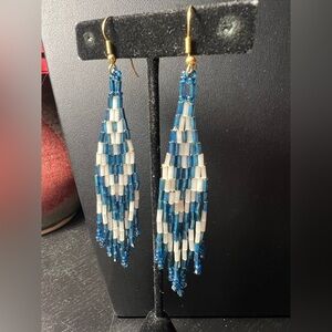 Vintage Southwest Blue and White Beaded Earrings